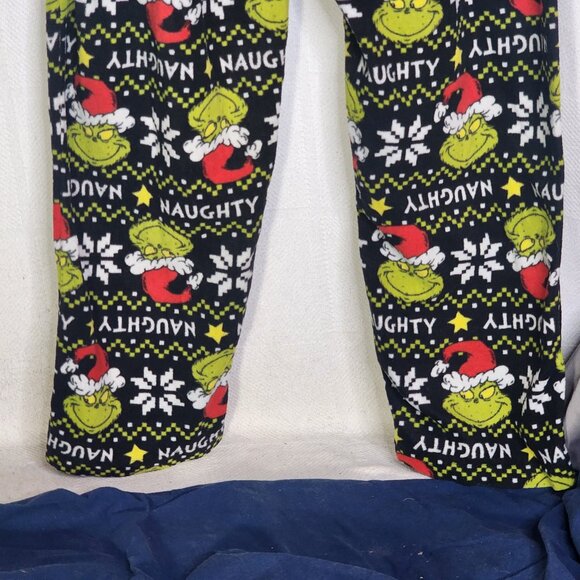 MJC Intl Dr. Seuss Black Green Red Grinch Naughty Poly Fleece Sleep Pants Size M - Picture 15 of 16
